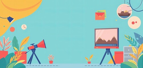 Wall Mural - Flat vector illustration of video marketing strategy concept,  technology, abstract
