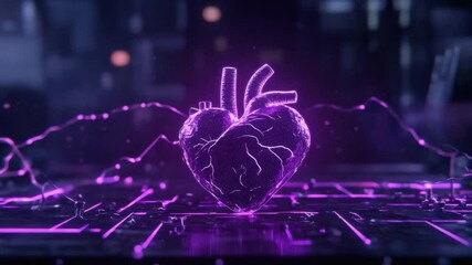 Poster - Futuristic Heart with Neon Lights in a Digital Environment, Symbolizing Technology and Emotions, Abstract Conceptual Art