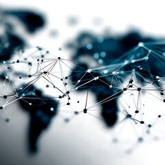 Aufkleber - Global Network Connection: Abstract World Map with Interconnected Nodes and Lines for Communication and Data Exchange