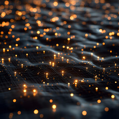 Poster - Illuminated Digital Landscape: Abstract depiction of a futuristic digital landscape with glowing light particles and intricate lines creating a sense of data flow and interconnectedness.