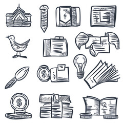 Poster - Sketch Icons: A collection of charming sketch style illustrations. Showcasing a diverse range of designs. A delightful visual element for various projects.