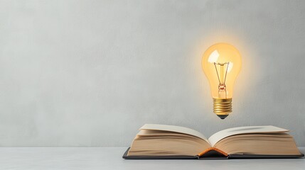 Poster - Open Book with Floating Light Bulb Concept for Creativity, Knowledge, Inspiration, and Education in Modern Design