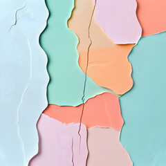 Poster - Colorful Paper Textures: Abstract and vibrant composition of torn paper pieces, artfully arranged in pastel colors, evokes feelings of artistry, creativity, and delicate beauty. 