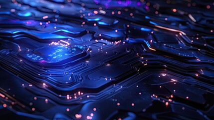 Poster - Futuristic Digital Circuit Board with Glowing Lights and Patterns