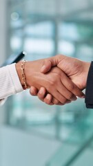 Poster - People, closeup or investor shaking hands for business funding agreement or b2b deal. Partnership, executive director or financial advisor in office for collaboration, handshake or merger meeting