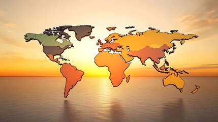 Poster - Global connections abstract world map at sunset digital art serene environment artistic viewpoint