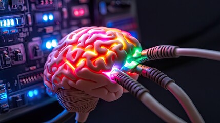 Poster - Colorful Brain Model Connected to Network Cables and Technology Background