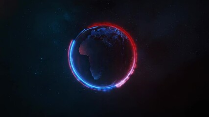 Poster - Majestic Cosmic Sphere with Blue and Red Lights in a Dark Galactic Background