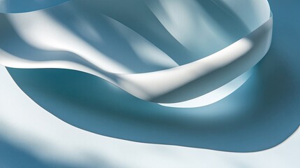 Poster - Soft Flowing White Ribbon on Calm Blue Background with Shadows