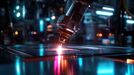 Poster - Precision Laser Cutting Machine in a High-Tech Workshop Setting
