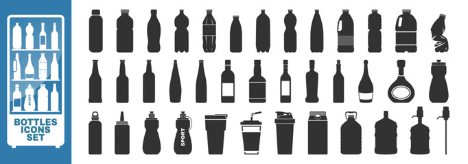 Bottles for water, milk, alcohol, beer, cognac, cocktail, wine and other drinks