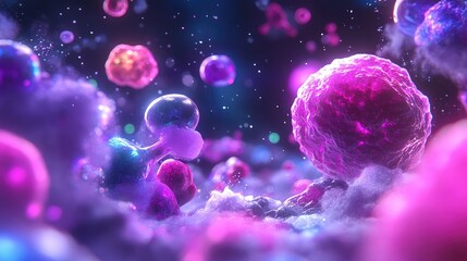 Poster - Colorful Abstract Microscopic View of Cells and Microorganisms
