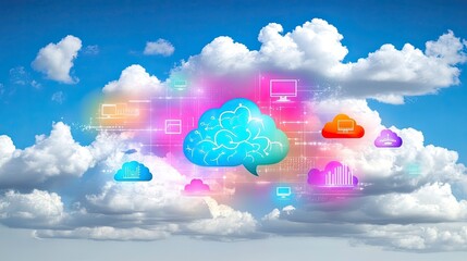 Poster - Colorful Cloud Computing Concept with Digital Technology Visuals