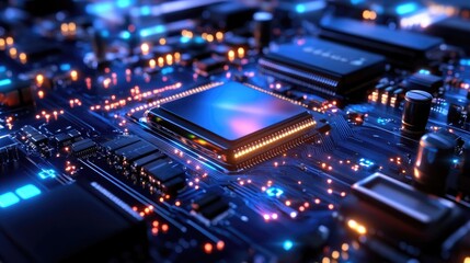 Poster - Close-up View of Futuristic Circuit Board with Glowing Components