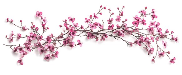 Beautiful pink cherry blossoms frame the scene, isolated on a white background
