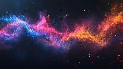 Poster - Vibrant colored sound wave on black background featuring abstract audio frequency visualization with glowing waveform lines for music technology, sound design, and digital audio art concepts