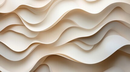 Abstract Background, Creamy Beige Paper Waves In Elegant, Flowing Pattern. Modern and Minimalist Art