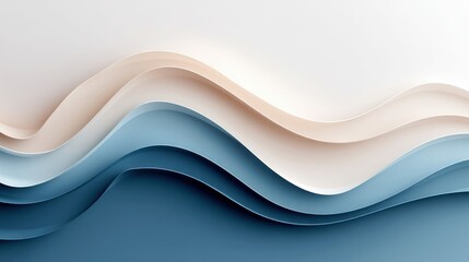 Poster - Abstract paper cut design with layered waves in shades of blue and beige, creating a serene look.