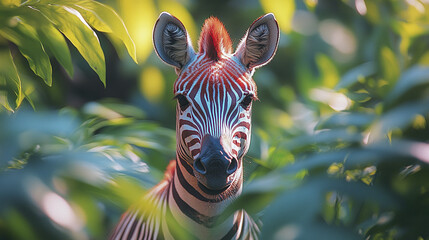 Wall Mural - zebra in lush greenery with vibrant stripes and curious expression