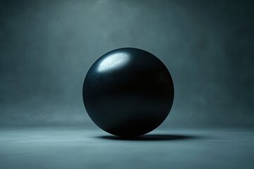 Poster - Black sphere placed on a textured surface against a dark background with soft lighting