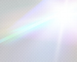 Wall Mural - bright white light explosion with lens flare, rainbow reflections, and sparkles on transparent backg