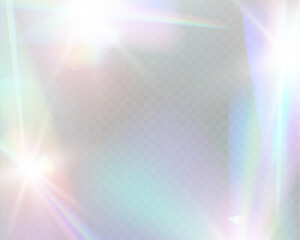 Wall Mural - bright white light explosion with lens flare, rainbow reflections, and sparkles on transparent backg