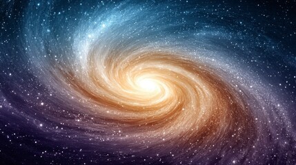 Poster - Cosmic Spiral Galaxy Blue, Orange, and Yellow Hues in Deep Space