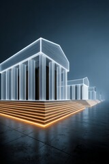 Poster - Digital Transformation, Fintech Glowing Neon Bank Symbolizing Modern Financial Technology