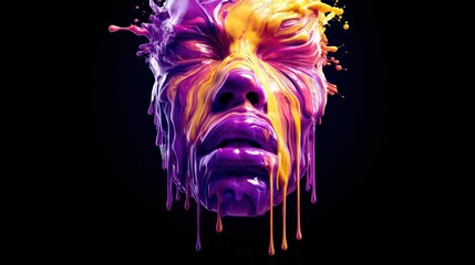 Poster - A striking image of a face sculpted from colorful paint, with flowing drips on black.