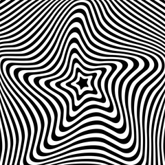 Wall Mural - star shape in concentric lines pattern. 3d illusion in abstract op art design.