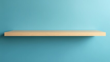 Aufkleber - Light Wood Shelf Against Blue Wall