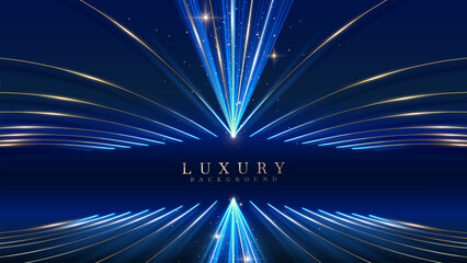 Wall Mural - Blue luxury background with effect Glowing with bokeh and golden curves, this elegant backdrop design concept is ideal for product promotions and award ceremonies.