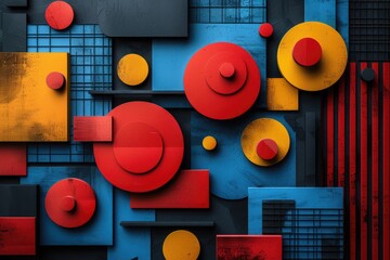 Poster - Colorful abstract geometric shapes and patterns. Abstract artwork of 3D rendering geometric shape with vibrant color and colorful background. Digital artwork concept. Design for poster. AIG51.