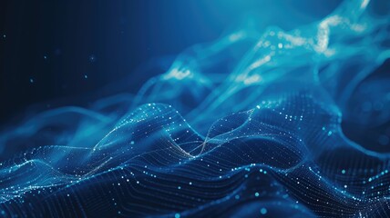 Poster - Abstract blue swirling particles. Digital artwork for design and print. Background image of blue glowing glittering or sparkle. Technology innovation design. Futuristic motion concept. AIG53.