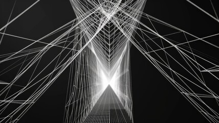 Poster - A striking geometric structure features thin, angled lines converging toward light, creating a modern and abstract visual effect suitable for various design projects.