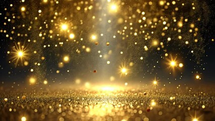 Aufkleber - Golden Glitter Dust Particles Falling on a Sparkling Surface with Bright Lights