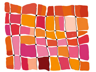 Wall Mural - Abstract Mosaic Of Colorful Squares With Black Grid Lines on white and  transparent background. PNG