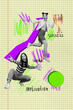 © deagreez - Creative poster collage of two people girls enjoy winning on yellow background with trophy