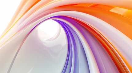 Poster - 3D tunnel with layered curves in pastel tones. Abstract interior design concept. Background image of overlapping geometric shape or circle portal or door with vibrant orange and purple. AIG51.