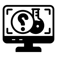 Poster - monitor screen with question mark and flask solid icon, clinical research concept. vector graphics. 
