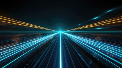 Poster - An abstract image featuring vibrant blue light trails on a black background, creating a sense of motion and energy. Perfect for modern digital themes.