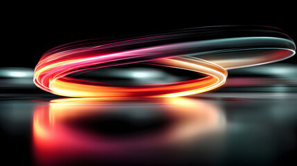 Poster - Abstract glowing light trails crossing over glossy surface. Futuristic concept of digital stream, speed of internet and innovation. 3D render for web banner or presentation.