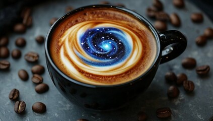 Wall Mural - Cosmic coffee art.  A latte with a swirl design resembling a galaxy