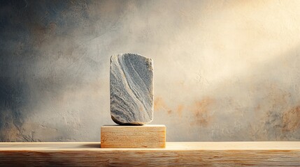 Poster - Stone on wooden pedestal