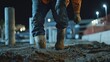 © LorelEino - Laborer preparing a site for concrete pouring with proper leveling. Featuring attention to detail and expertise