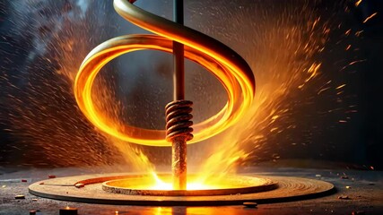 Poster - Fiery Spiral Dance A Rod of Molten Metal Ignites in a Swirl of Incandescent Energy