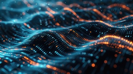Poster - This image showcases abstract wave patterns with vibrant colors, creating a captivating visual experience. Ideal for technology and design themes.