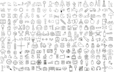 simple sketch line style elements. draw cute ink pen line elements isolated on white background. ico