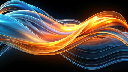 Poster - Orange and Blue Abstract Energy Waves Flow Seamlessly on a Black Background
