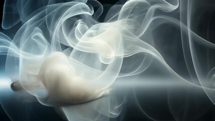 Poster - Whimsical white smoke dances and swirls, creating ethereal patterns on a reflective surface.
